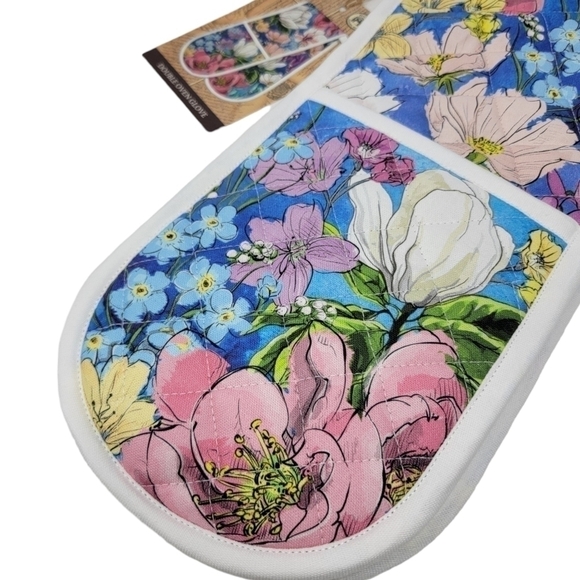 Nwt Magnolia Floral Quilted Double Oven Glove Michel Design Mitt Chef Pot Holder - Picture 1 of 2